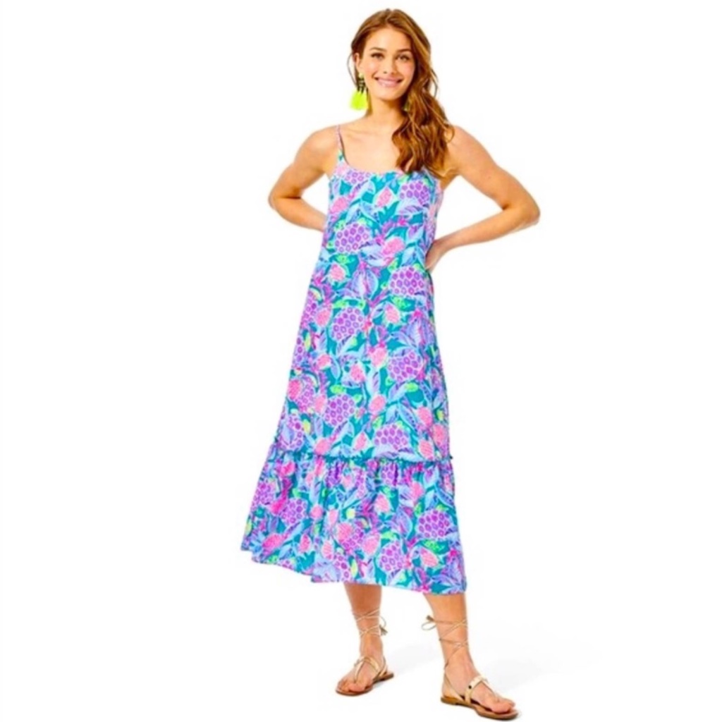 Nwt Lilly Pulitzer Winni Midi Dress Maldives Green Turtle Wave Xl Gorgeous!